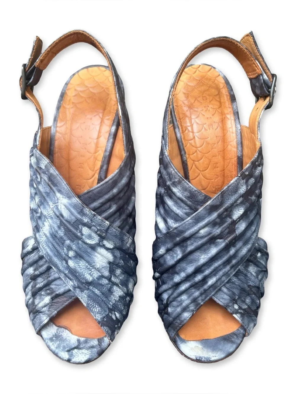 Chie Mihara Alubia Blue Tie Dye Structured Ribbed Leather Platform Heels 38